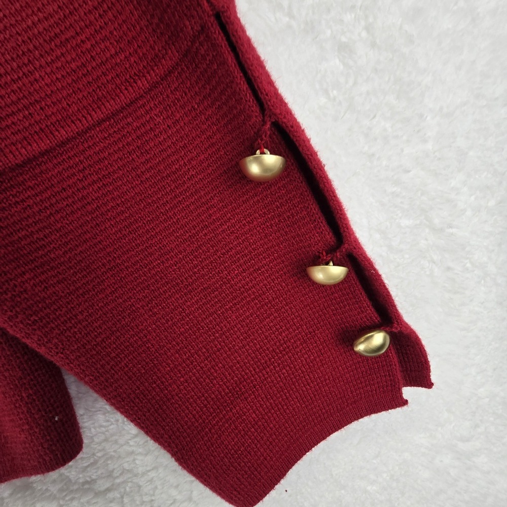 Chicos Red Knit Cardigan Jacket Gold Button‎ Embellished Sz 1 - Picture 9 of 16